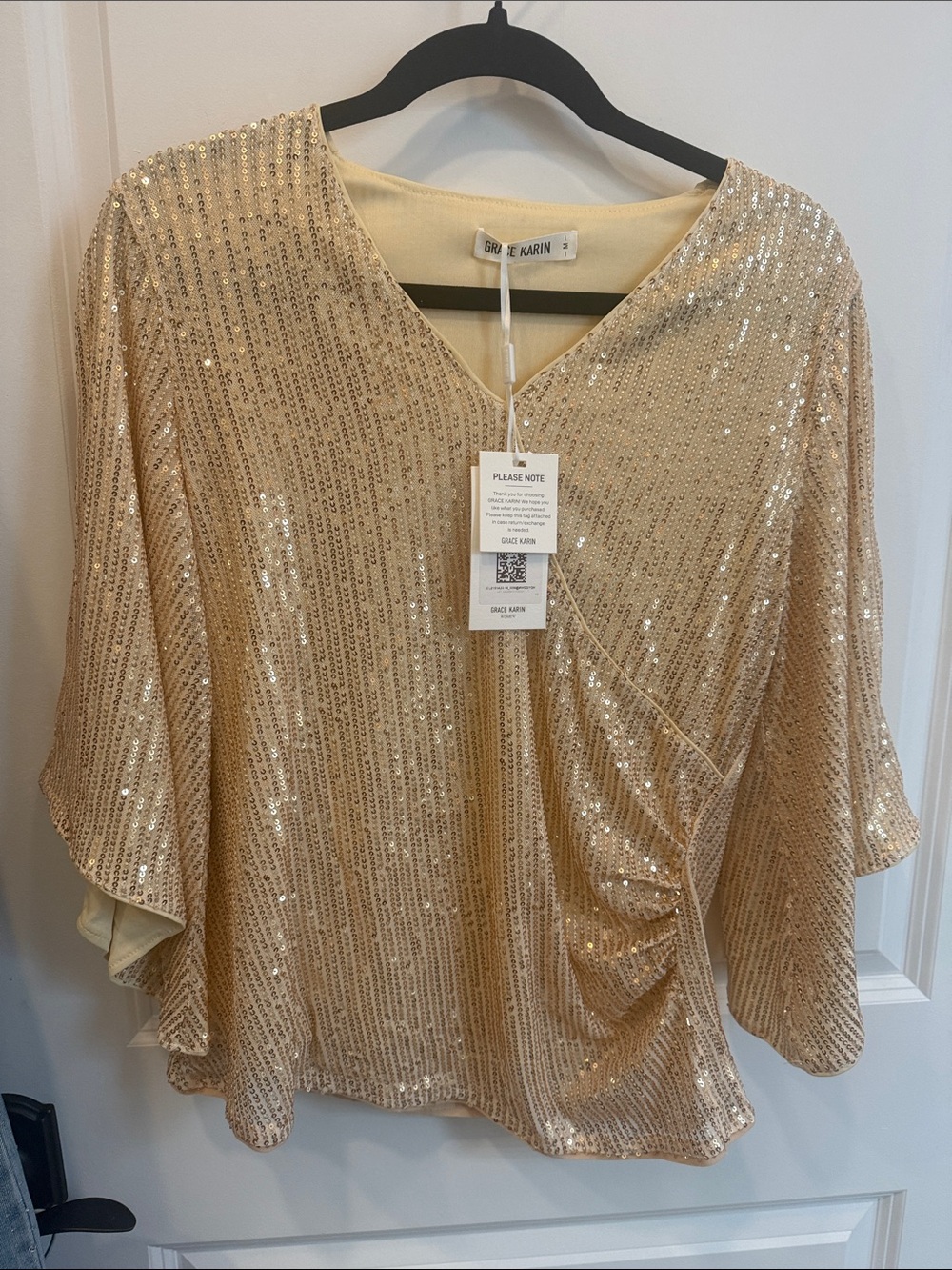 Grace Karin Gold Sequin Wrap-Style V-Neck Blouse